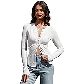 Homepeaz Cardigan for Women Lightweight Y2K Snap Button Down Shirts Ribbed Knit Long Sleeve Tops Slim Fit Going Out Tops