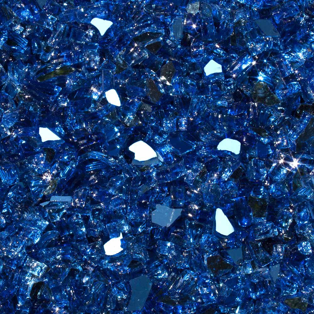 Celestial Fire Glass High Luster, 1/4" Reflective Tempered Fire Glass in Meridian Blue, 10 Pound Jar