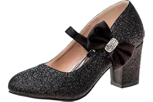 Badgley Mischka Girls Dress Shoes - Kids High Heels Rhinestone Dress Pump Block Closed Toe Heel Sandals with Bow (Little Kid/Big Kid) (Black/Silver)