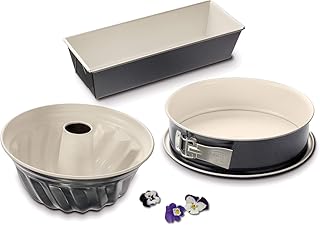Dr. Oetker 3er Backformen-Set BACK-TREND: Springform, Gugelhupfform und Kastenform, Kuchenformen aus Stahl mit keramisch verstärkter Antihaft-Beschichtung (Farbe: creme/anthrazit), Menge: 1 x 3er Set