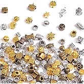 120Pcs Large Hole Metal Spacer Beads for Jewelry Making, Silver & Gold Focal Charms for Bracelet, Large Hole & Mixed Style (Mixed Color)