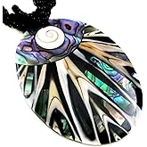 Swimmi Natural Abalone Shell, Cone Shell, Shiva Eye Pendant 18.5 Inches Beads necklace Handmade Jewelry DA312