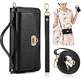 REEGINCH Crossbody Wallet Case for iPhone 17 Pro Max 6.9", Magnetic Detachable PU Leather Case with RFID Blocking Card Holder, Wristlet & Shoulder Strap, Flip Zipper Clutch Purse for Women - Black B