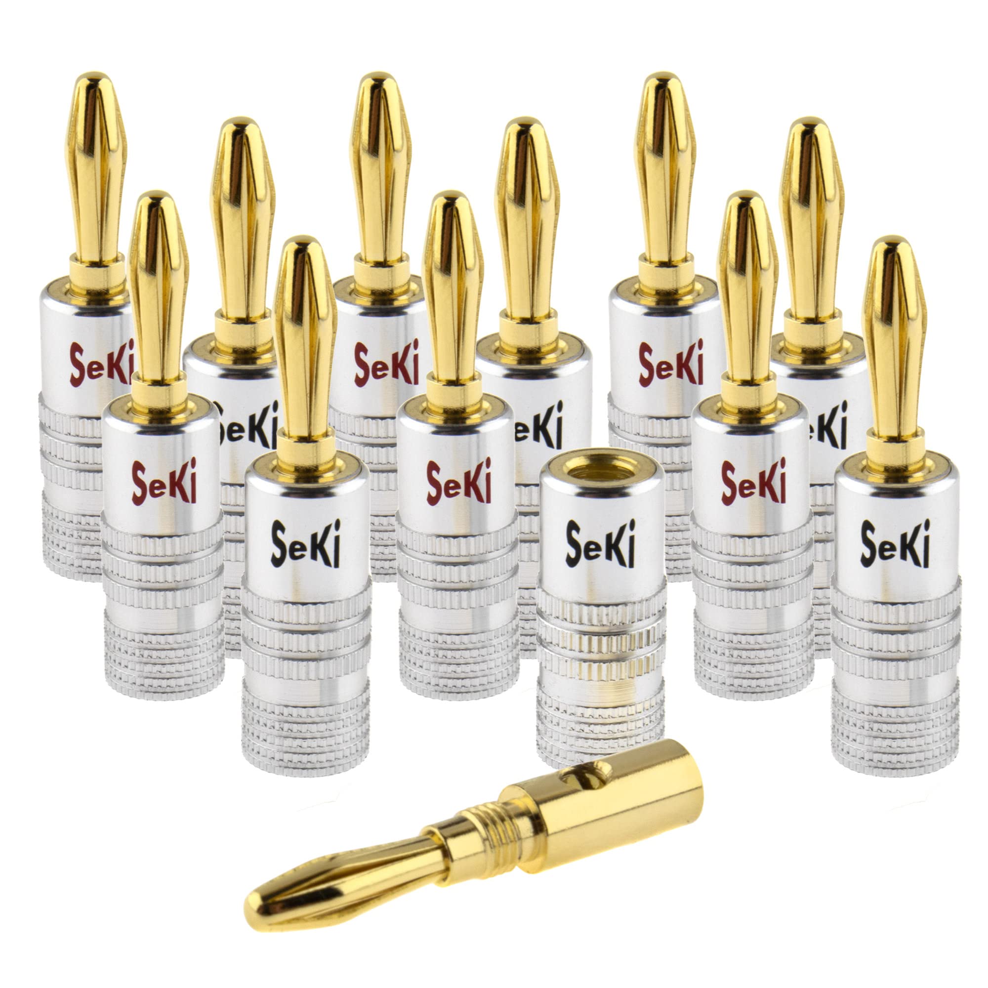 SeKi 20 x banana plugs, 24 K gold-plated for speaker cables up to 6 mm² with colour coding (red and black) for connecting the cable to HiFi systems, power amplifiers, AV receivers, amplifiers, stereo systems