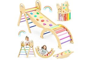 Pikler Triangle Set 9-in-1 – Montessori Wooden Climbing Toys for Toddlers 1.8–7Y, Indoor Jungle Gym for Screen-Free Play, Par