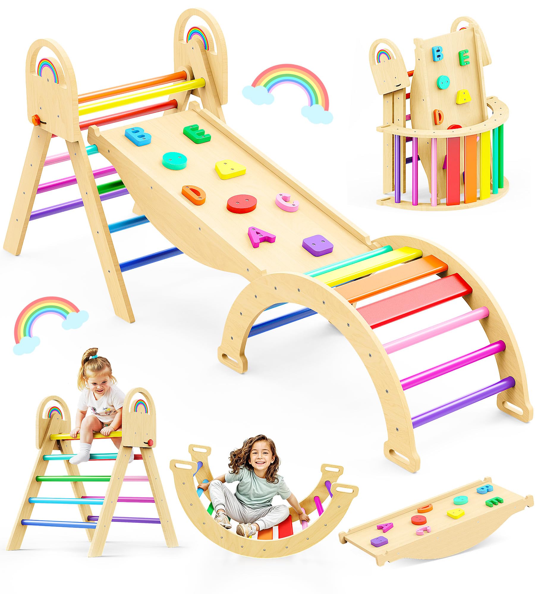 Photo 1 of (SOLD AS PARTS) Philnas Pikler Triangle Set, 9-in-1 Montessori Climbing Toy for Toddlers, Foldable Wooden Indoor Jungle Gym & Playground Climber for Learning and Motor Skills (18 Months–7 Years)