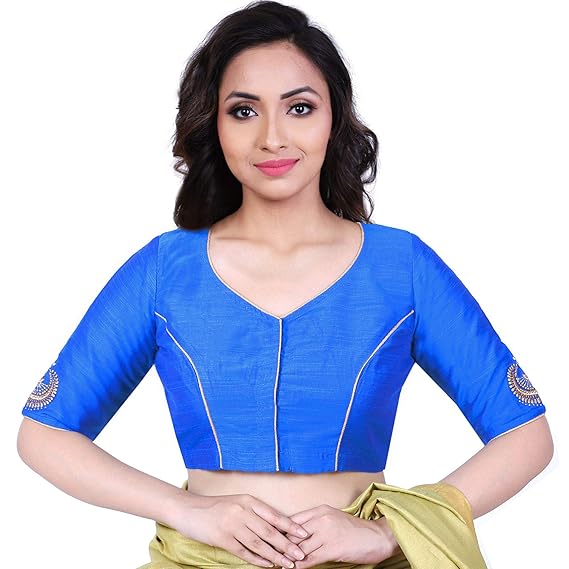 Women's Cotton Slub Embroidered Blouse (D-1005351-Blue)