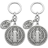 Suyka St. Benedict &amp; St. Christopher Catholic Keychain for Car - Metal Guardian Gift for New Drivers (Medalla de San Benito)