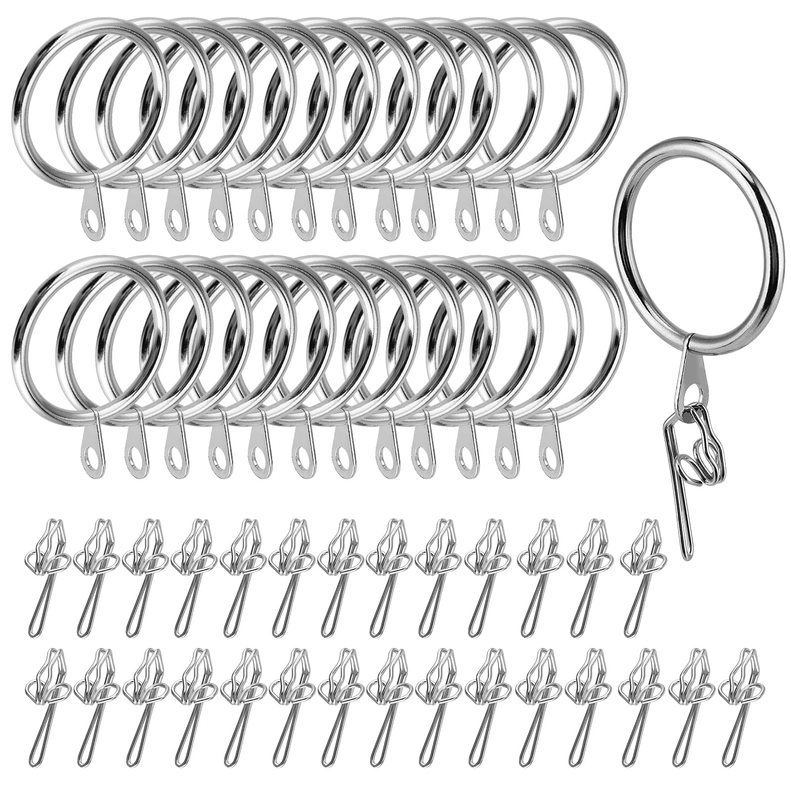 JEUIHAU 100 Pack Metal Curtain Hooks, 30mm Silver Curtain Rings Curtain Hanging Rings with Eyelets, Curtain Pole Rings for Window, Door, Bathroom Hanging