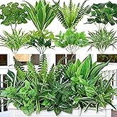 DEMIUKO 18PCS Artificial Plants Outdoor UV Resistant Fake Plants Stem Faux Greenery Plastic Plants Bushes for Garden Patio Porch Window Box Home Wedding Decor(Greenery, 18PCS)