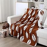 Buryeah Football Knit Throw Blanket, 50 x 60 Inch Reversible Sports Knitted Throw Blanket, Cozy Soft Lightweight Gift for Couch Sofa Bed(Brown and White)