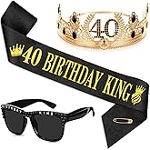 Daifunli 3 Pcs 30th/40th/ 50th/60th Birthday Decorations for Women, 30th/40th/50th/60th Birthday Crown Sash Tiara Sunglasses