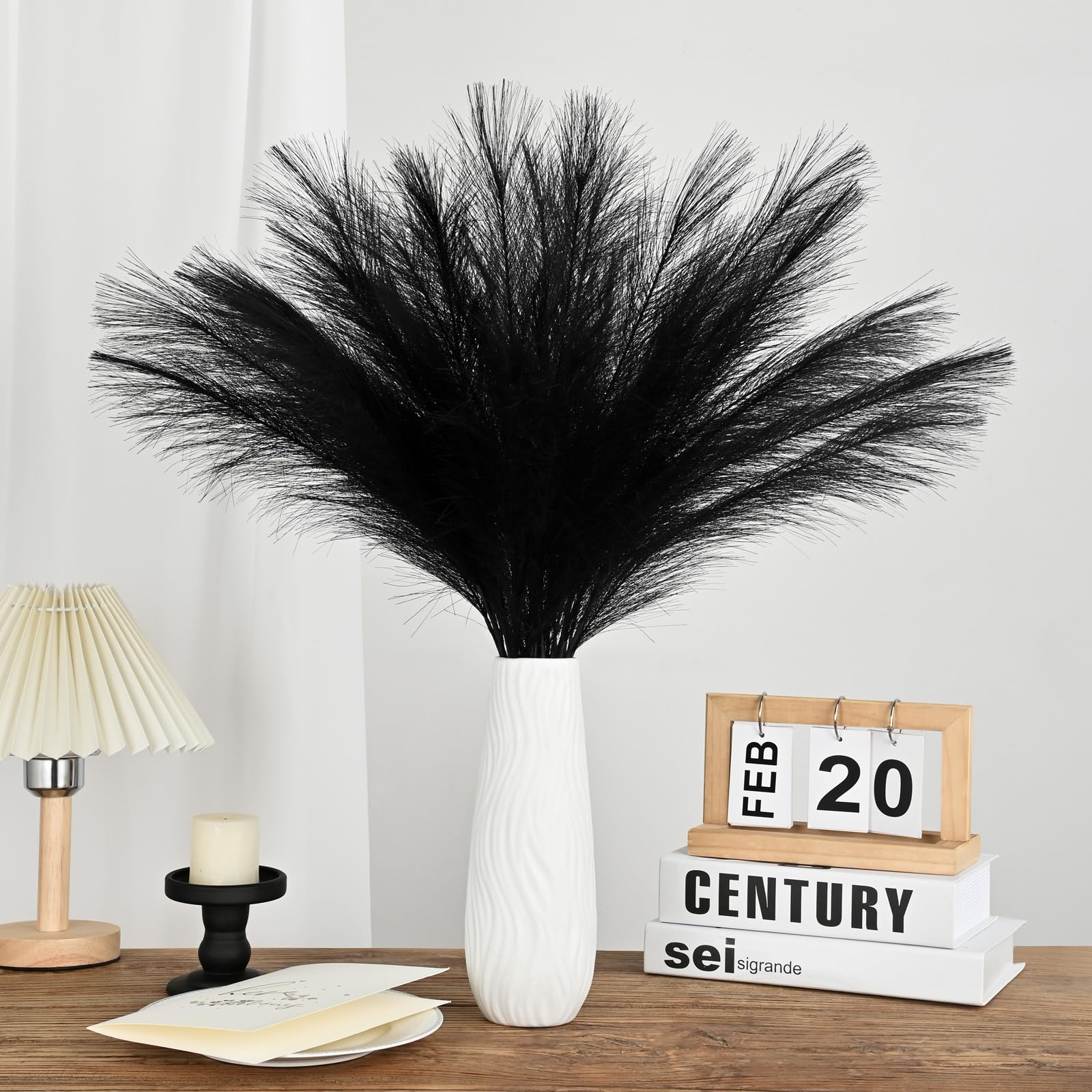 U-LIAN 36PCS Black Faux Pampas Grass 21.7
