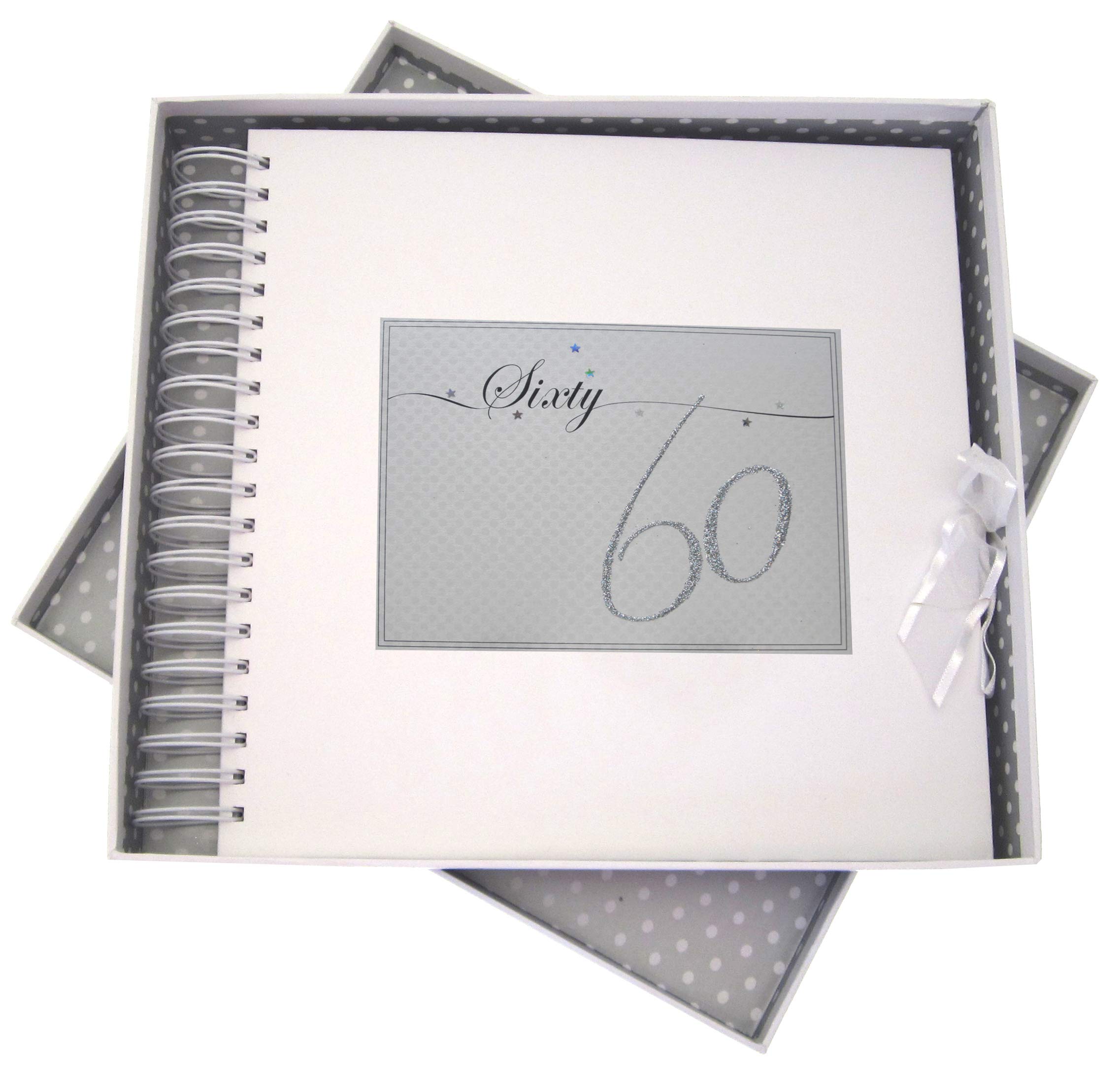 White Cotton Cards LLN60C Holographic Stars and Glitter "Sixty" Age 60 Birthday Card/Memory Book
