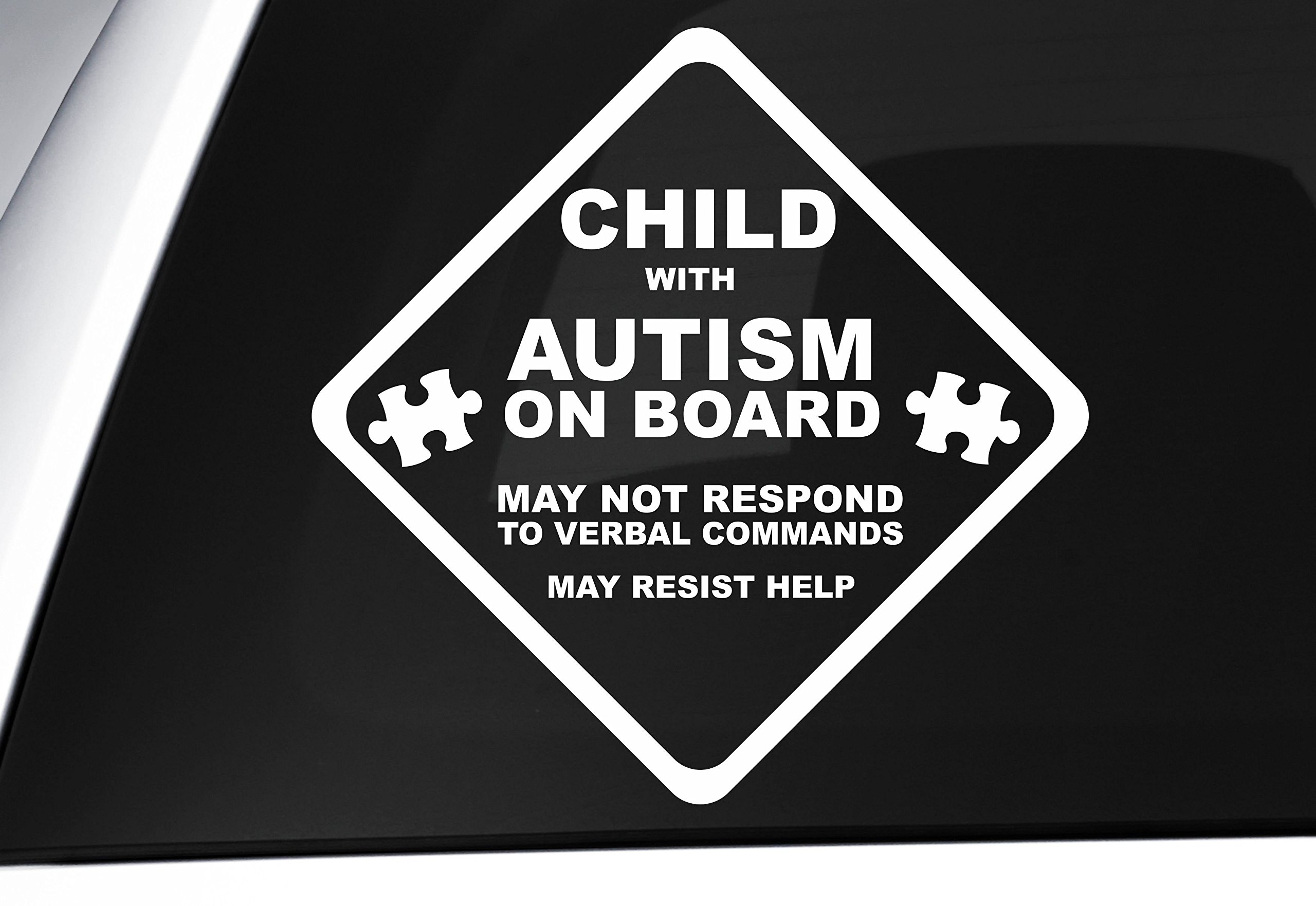 Child with Autism On Board Safety Sticker - Autism Awareness Printed Sticker For Vehicles - Emergency Services Warning Car Sticker (White)