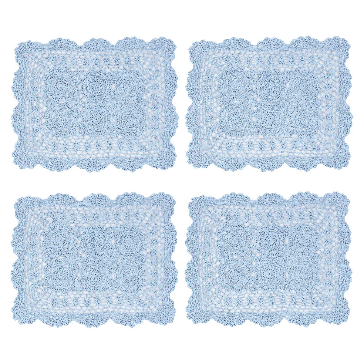 kilofly Handmade Crochet Cotton Lace Table Placemats Doilies Value Pack [Set of 4], Blue