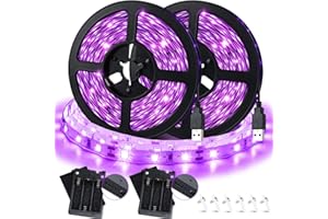 YQNLIFA 16.4Ft LED Black Light Strip, USB & Battery Operated Adhesive Blacklight Strip Fixture for Halloween Glow Neon Party Decor Doll Vaseline Glass Cabinet Case Display Fluorescent Paint Non-Waterproof