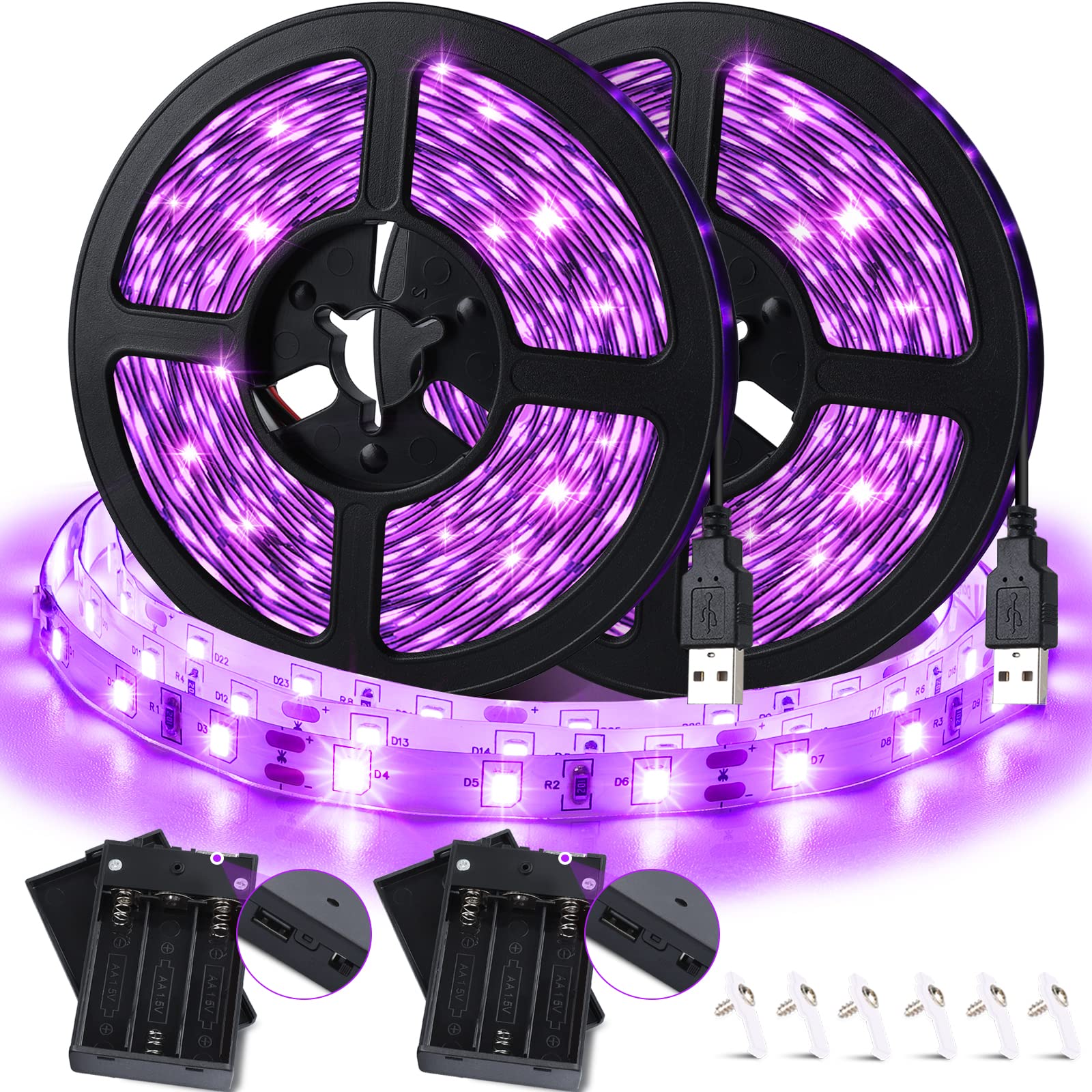 Photo 1 of 16.4Ft LED Black Light Strip, USB & Battery Operated Adhesive Blacklight Strip Fixture for Halloween Glow Neon Party Decor Doll Vaseline Glass Cabinet Case Display Fluorescent Paint Non-Waterproof