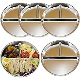 falichchch Set of 5 Stainless Steel Divided Plates – 3-Compartment Portion Control Plates for Kids & Adults Unbreakable, Dishwasher-Safe & Eco-Friendly – Perfect for Healthy Eating, Camping & More