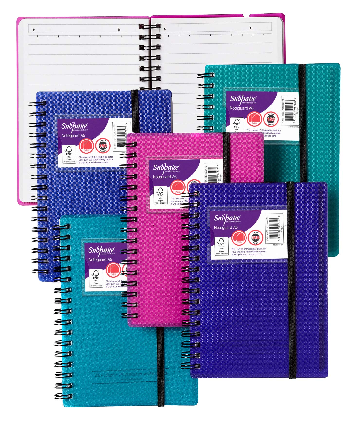 Snopake A6 NoteGuard Hardback Notebook – Electra Assorted [Pack of 5] Ref: 14323