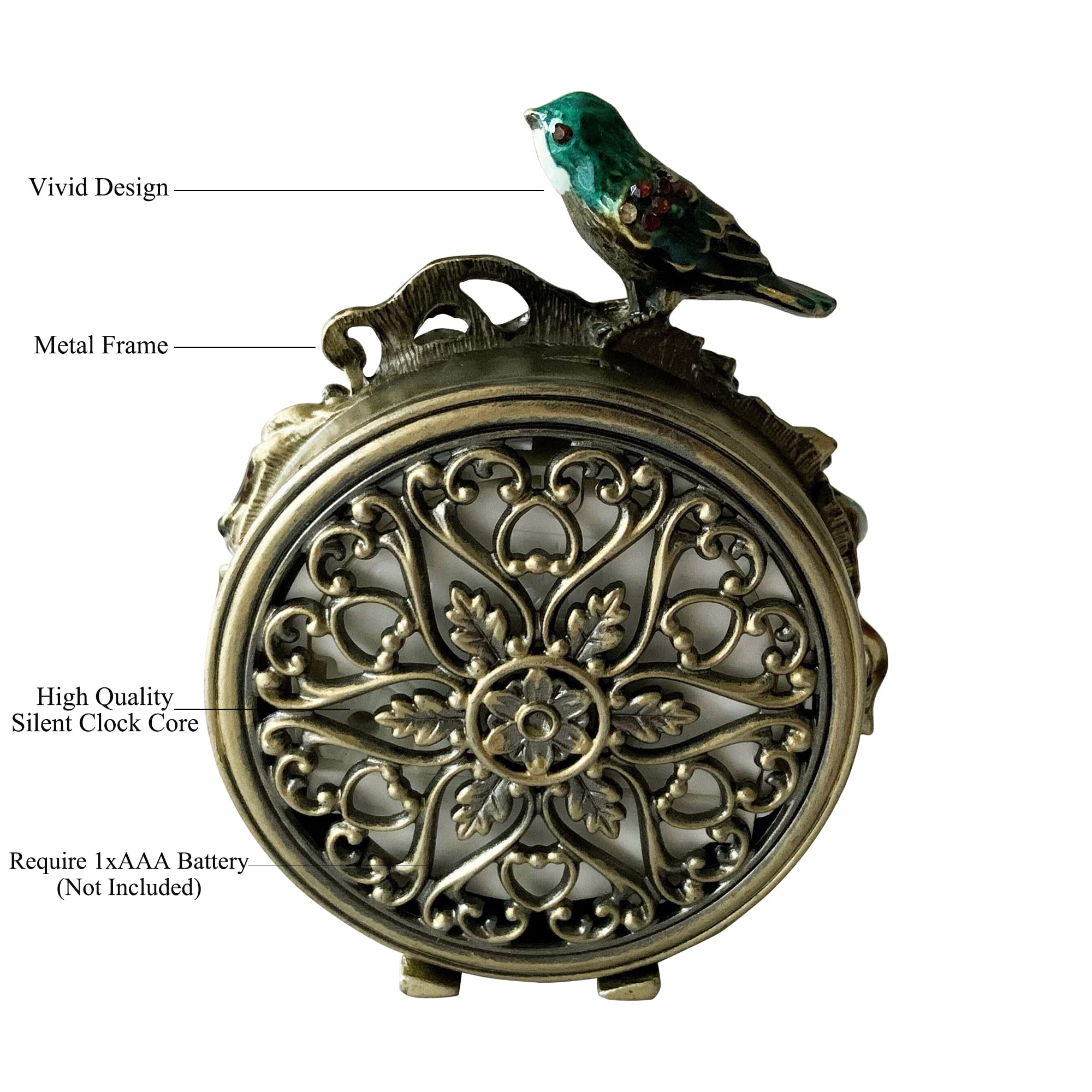 Decorative Mini Table Clock, Vintage Metal Silent Analog Quartz Battery Operated Table Top Clock for Living Room Decor Shelf