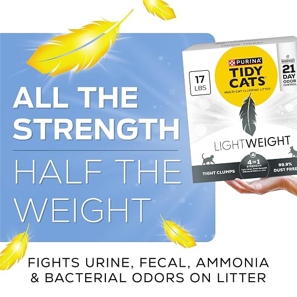 PURINA TIDY CATS LIGHTWEIGHT 4-IN-1 STRENGTH MULTI-CAT, ODOR CONTROL, CLUMPING, 99.9 PERCENT DUST FREE CAT LITTER – 17 LB. BOX