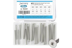 Joamang M5 x 60mm 65mm 70mm 75mm 80mm Flat Head Hex Socket Cap Screws Countersunk Bolts, Stainless Steel 304, Metric Allen Dr