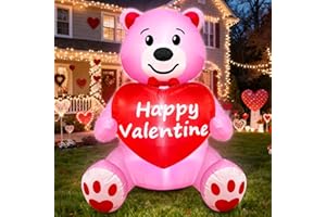 TURNMEON 4 Ft Valentine's Day Inflatable Outdoor Decoration Teddy Bear Holds Love Heart LED Lighted Blow Up Valentine's Day Decoration Yard Garden Lawn Holiday Party Indoor Home Valentines Decor Gift