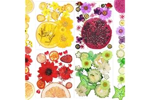 LUCISKY Pressed Dried Flowers Fruits for Resin Molds, 75 Pieces Assorted Real Natural Fruits Flowers Leaves Petals for Scrapbooking DIY Jewelry, Nail, Candle, Soap Crafts Making Gifts