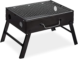 Relaxdays Koffergrill Camping, 4 Personen Klappgrill, Stahl Reisegrill faltbar, HBT: 23 x 42,5 x 26,5 cm, schwarz