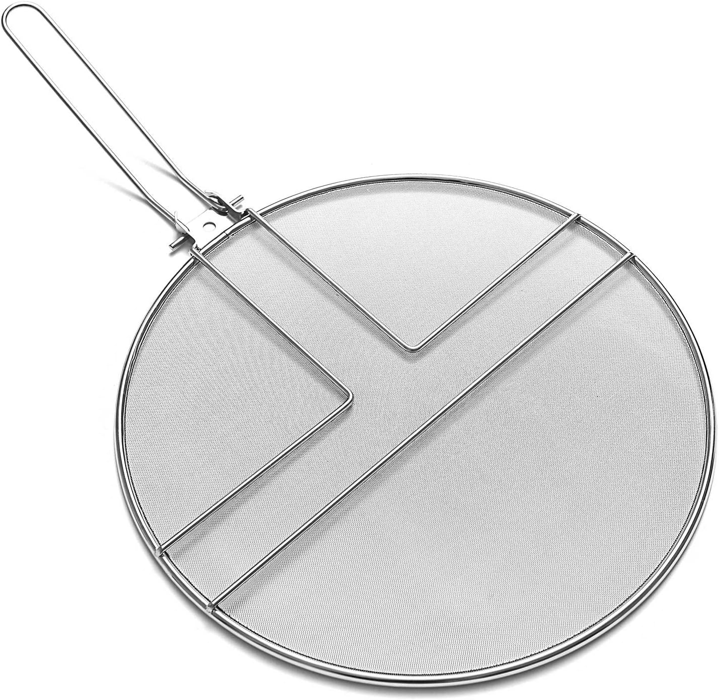 AONAN 13" Stainless Steel Splatter Screen with Fine Mesh and Resting Feet Food Safe Heavy Duty Grease Guard Splash Shield for Pots and Frying Pans with Hinged Folding Handle
