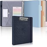 SKYDUE Clipboard Binder with Dividers,1 Inch 3 Ring Binder with Clipboard on Front, Clipboard Folder with Pocket, Labels Office Supplies Blue