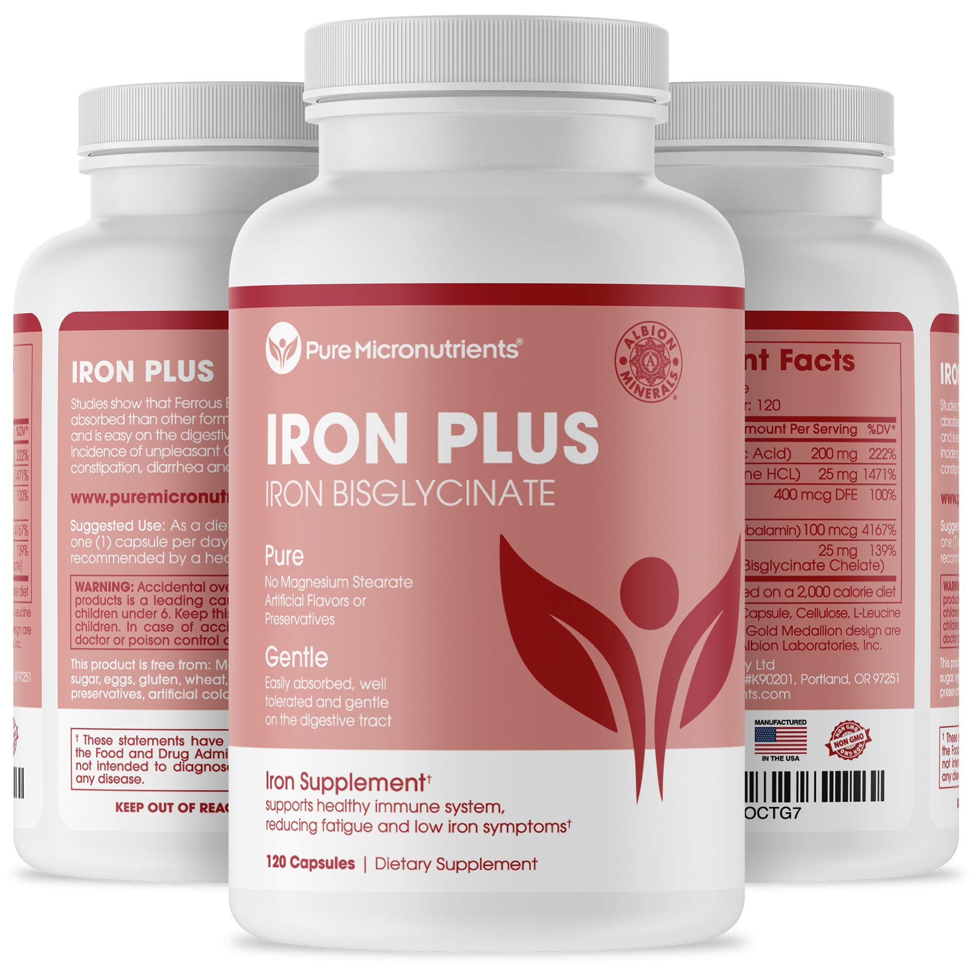 Pure Micronutrients Iron Plus Supplement, Natural Ferrous Chelate, Bisglycinate 25mg + Vitamin C