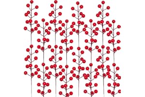 LUZOGA 24 Pack Christmas Berries Stems, 8.26Inch Artificial Christmas Picks for Christmas Tree Ornaments, DIY Xmas Wreath, Crafts, Holiday and Home Decor（Red）