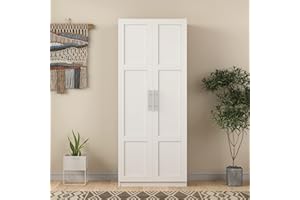 EMKK 70" High Wardrobe Armoire with Shelves, 2 Doors, Wooden Closet Storage Cabinet, Ar Moire Dresser for Bedroom, A-Oak