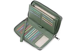 GOIACII Womens Wallet RFID Blocking Leather Zip Around Wristlet Wallets for Women Credit Card Holder Ladies Clutch Purses