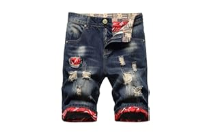 MLANM Men's Denim Shorts Classic Fit Distressed Summer Fashion Ripped Jean Shorts