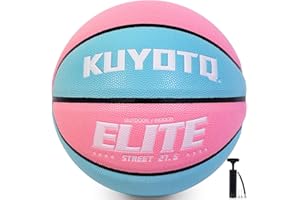 KUYOTQ Kids Youth Size 5 (27.5") Elite Girls Basketball Premium Composite Leather Indoor Outdoor Game Training Competition Official Basketballs Gifts (Deflated,with Pump+3 Needles)