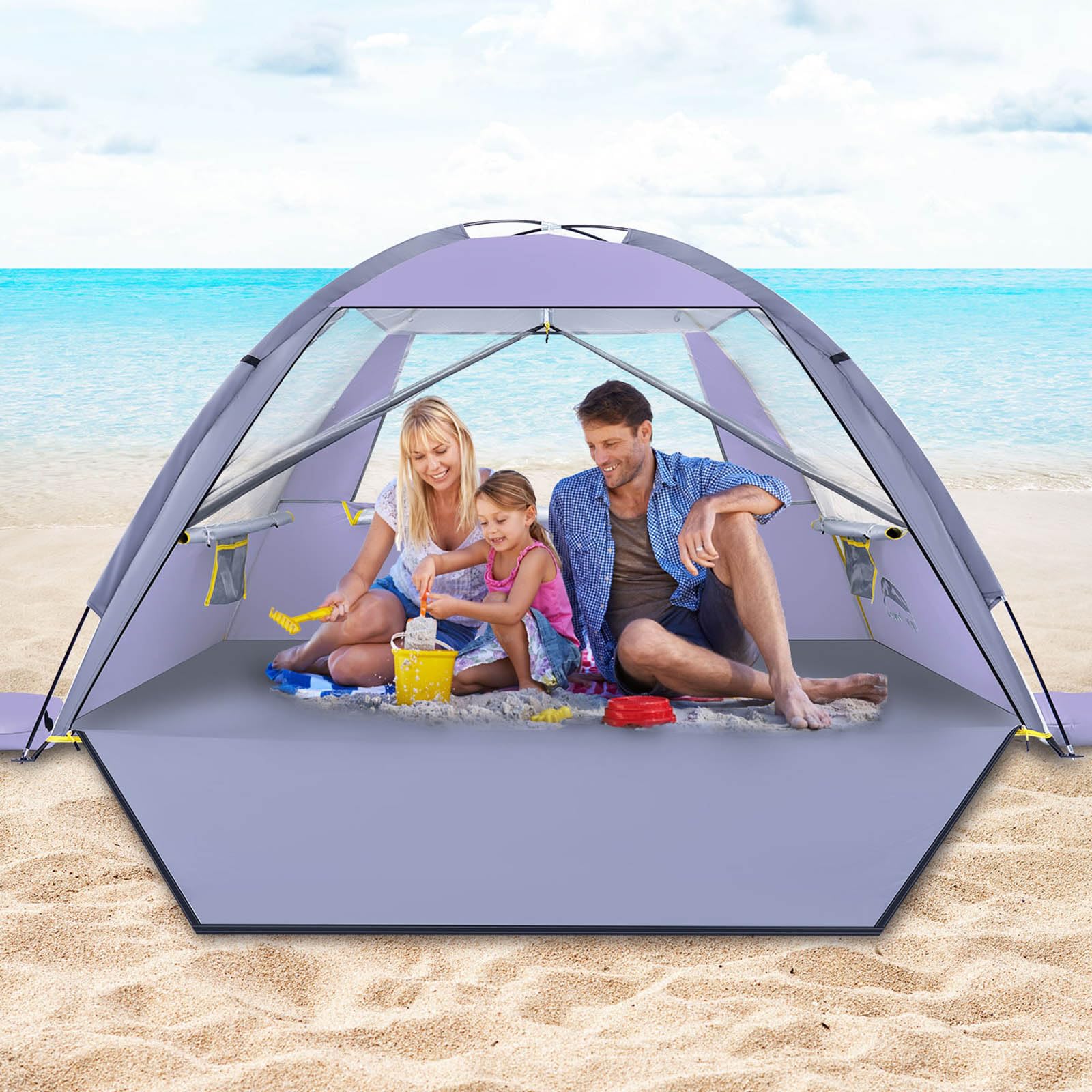 Photo 1 of Happy Travel Beach Tent, UPF 50+ UV Protection Sun Shade Shelter for 3/4/5/6/7/8 Person, Portable Beach Canopy for Family & Baby, Lightweight & Easy Setup Beach Cabana with 3 Ventilation Mesh Windows