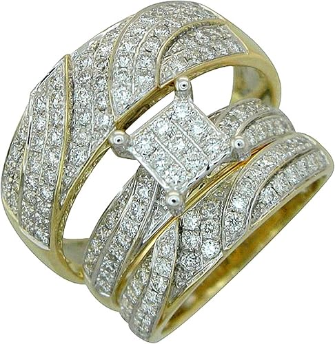 Amazon Com Midwest Jewellery 14k Gold Bridal Wedding Ring Set His And Her Rings Trio Set 1 00ctw Diamonds Princess Cuts And Round Jewelry