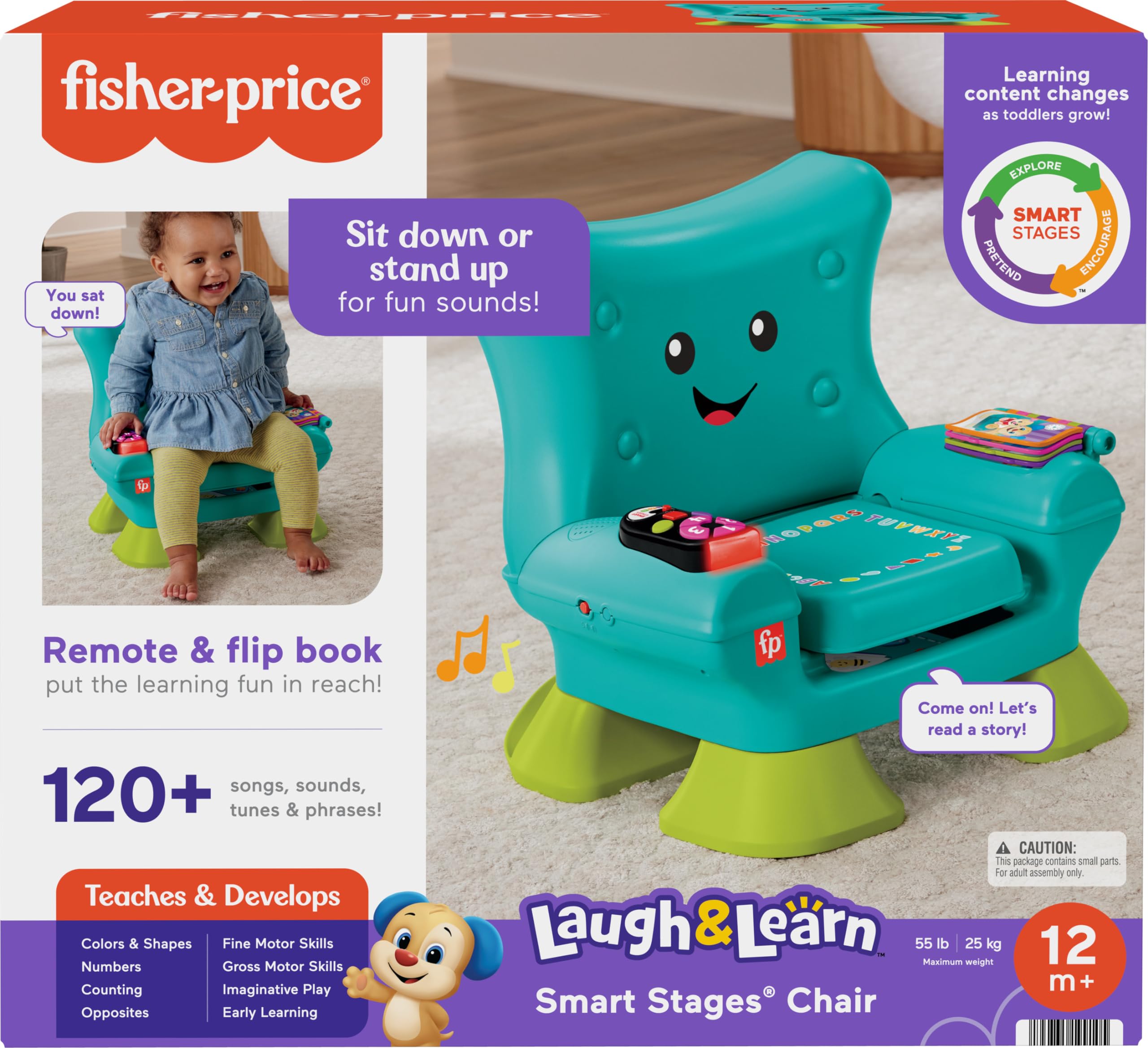 Fisher-Price Toddler Learning Toy Laugh & Learn Smart Stages Chair with Music Lights & Activities for Infants Ages 1+ Years, Teal