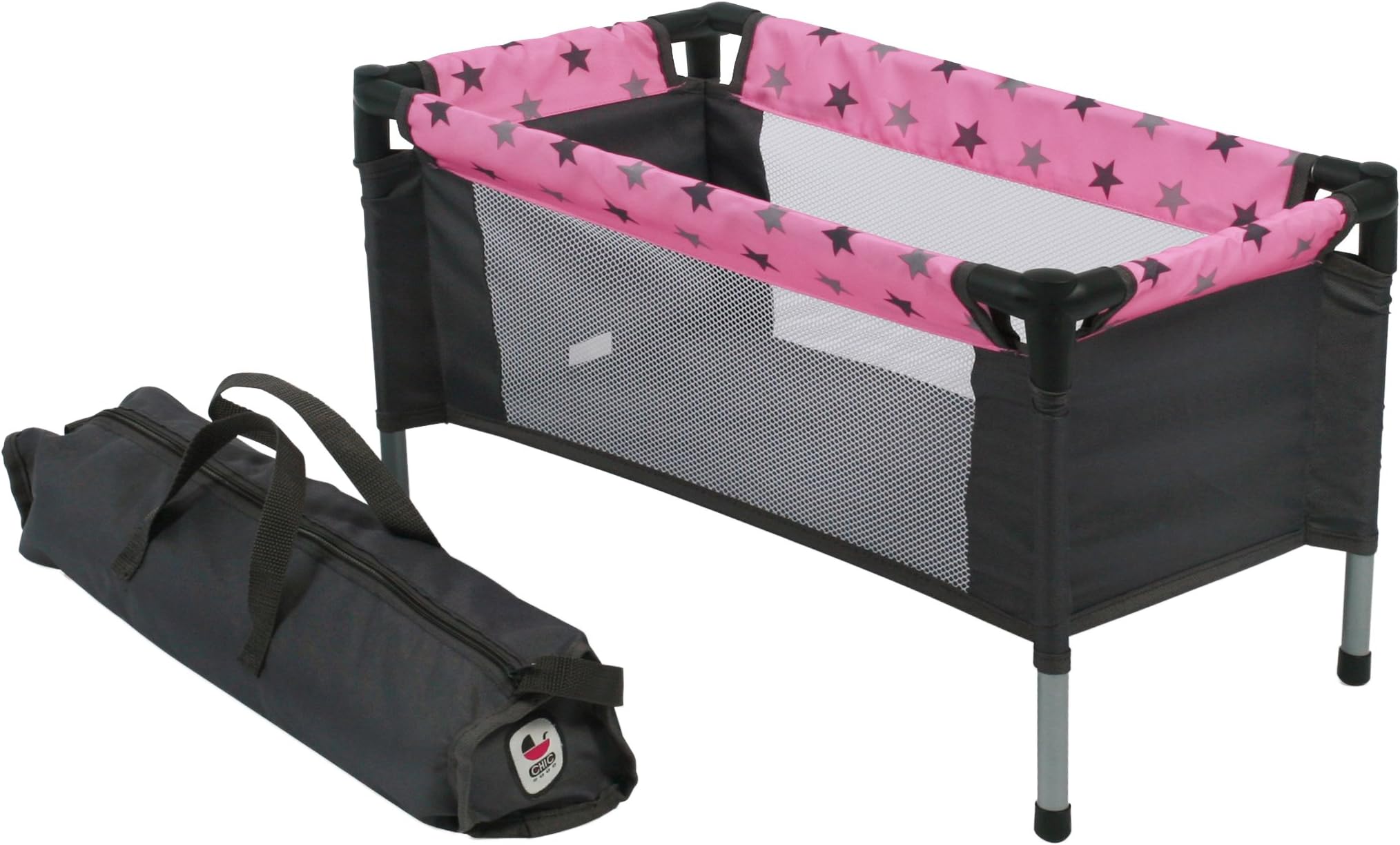 Bayer Chic 2000 652 83 Travel Cot with Doll Bed for Dolls Up To 50 cm Stars Design Grey