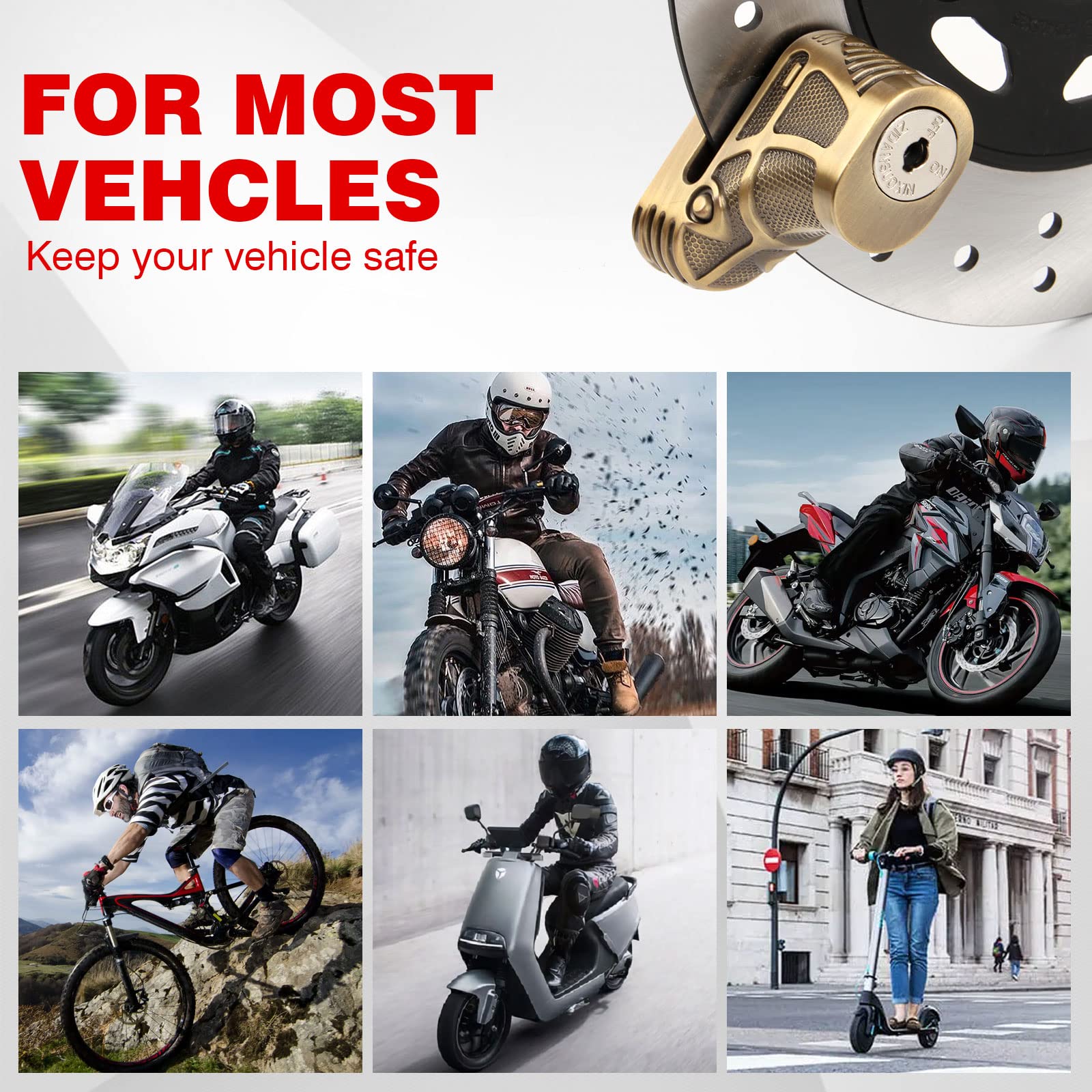 Motorcycle Lock, Motorcycle Locks Anti-Theft Waterproof Disc Brake Lock for Motorcycles Wheel Lock Scooter Dirt Bike with Reminder Cable Box