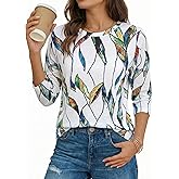 rosemia Womens Shirt 3/4 Sleeve Tops Crew Neck Spring Loose Casual Tshirts Basic Fall Tunic Tops