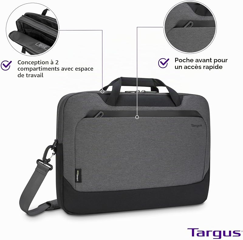 TBS92502GL Sacoche fine Cypress 15,6 pouces avec EcoSmart - Gris