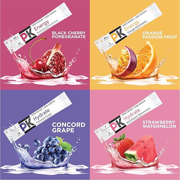 PURE KICK ENERGY AND HYDRATE SINGLES TO GO DRINK MIX VARIETY PACK, BLACK CHERRY POMEGRANATE, ORANGE PASSION FRUIT, STRAWBERRY WATERMELON AND CONCORD GRAPE, 30 COUNT (PACK – 1)
