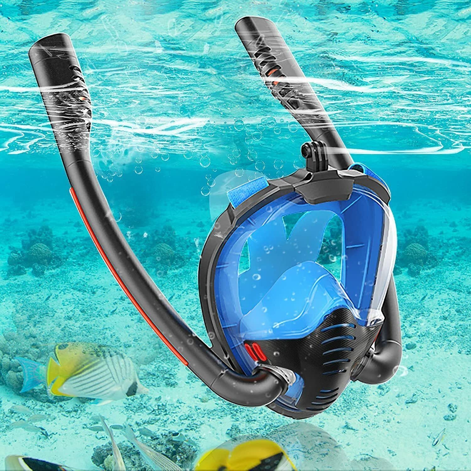 Full Face Snorkel MaskDouble-Tube Dry Top Diving Mask 180°Panoramic Anti-Fog UK (S/M)