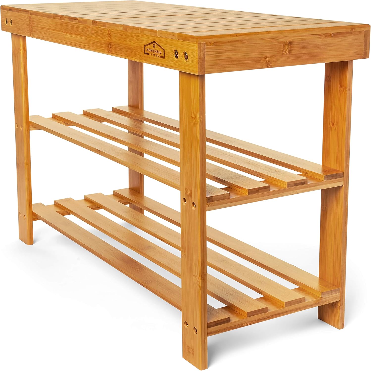 Homemaid Living Bamboo 3 Tier Shoe Rack Bench, Premium Shoe Organizer or Entryway Bench, Perfect for Shoe Cubby, Entry Bench, Bathroom Bench, Entryway Organizer, Hallway or Living Room: Kitchen & Dining