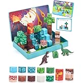 hahaland Mini Magnetic Blocks Travel Set with Magnetic Case for Kids 3-5 | 52 Pcs Magnet Building Cubes Dinosaur Kids Travel Toys Road Trip Airplane Essential, Stem Toys 3 4 Year Old Boy Birthday Gift