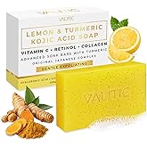 VALITIC Lemon Turmeric Soap for Dark Spots - Kojic Acid Soap for Face and Body - Exfoliating Bar for Brightening, Skin Tone Corrector with Retinol, Vitamin C, Collagen and Hyaluronic Acid - 1 Pack